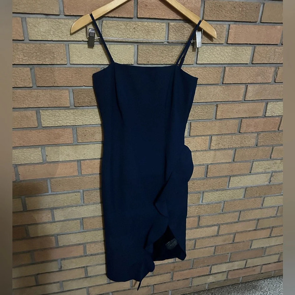 NWT Bardot Carmelle Midi Dress Navy Front Slit Ruffle Cocktail Size US 4/XS - Picture 4 of 6